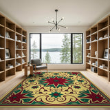 Ornate Red Poinsettia Floral Area Rug