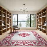 Red Red Ornate Floral Border Area Rug