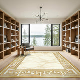 Gold and Silver Gold Greek Key Marble Area Rug