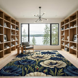 Navy Ivory Poppy Floral Area Rug