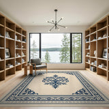Classic Navy Blue Damask Medallion Rug