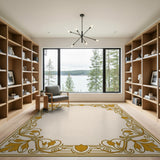 Ornate Gold Leaf Floral Border Area Rug