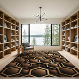 3D Hexagon Brown Geometric Area Rug