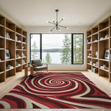 Red Swirling Vortex Abstract Area Rug