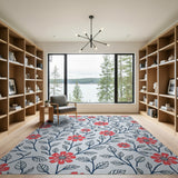 Red Floral Line Art Area Rug