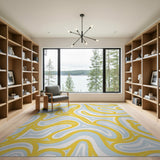 Wavy Yellow Blue Abstract Area Rug