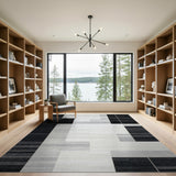 Modern Black White Geometric Block Rug