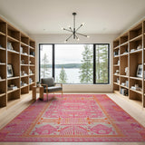 ODIKA Washable Geometric Tribal Pink & Orange Low Pile Area Rug