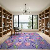Floral Vintage Purple Pink Tulip Floral Area Rug