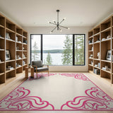 Elegant Pink Floral Border Pink Area Rug