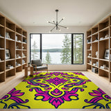 Vibrant Pink Floral on Sunny Yellow Area Rug