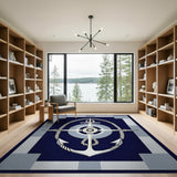 ODIKA Washable Nautical Anchor Navy Blue Area Rug, Non-Slip Low Pile Coastal Carpet