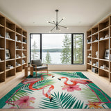 Pink Flamingo Palm Hibiscus Coastal Rug
