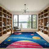 Kids Space Galaxy Cartoon Area Rug with Planets Stars