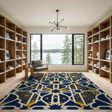 Navy Gold Geometric Moroccan Star Area Rug