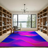 Vibrant Abstract Wave Area Rug in Blue Pink