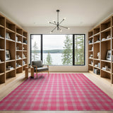 Pink Geometric Modern Vibrant Pink Gingham Checkered Area Rug