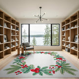 Festive Holly Berry Wreath Area Rug
