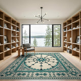 Traditional Persian Blue and Teal Teal Medallion Traditional Persian Area Rug