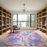 Purple Floral Vine Area Rug on Blush Pink