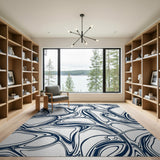 Navy Fluid Wave Abstract Area Rug