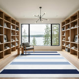 Blue Horizontal Stripe Washable Area Rug