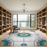 Teal Evil Eye Heritage Tribal Area Rug