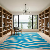 Wavy Blue Ocean Waves Area Rug