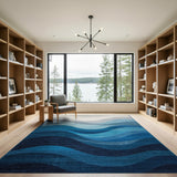 Abstract Area Abstract Blue Waves Area Rug