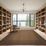 Brown Tan Gingham Check Area Rug