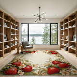 ODIKA Vintage Strawberry Botanical Washable Area Rug - Low Pile Non-Slip & Pet Friendly