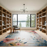 Pink Gold Floral Frame Area Rug