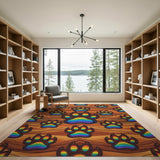 Kids Cartoon Rainbow Paw Print Kids Area Rug