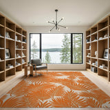 Vibrant Orange Palm Frond Area Rug