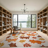 Playful Cartoon Tabby Cats Autumn Leaves Rug