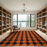 Orange Bold Orange Black Houndstooth Area Rug
