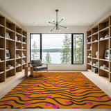 Vibrant Orange Tiger Stripe Rug with Pink Hearts
