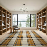 Burnt Orange Plaid Distressed Area Rug