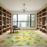 Sunny Yellow Daisy Floral Yellow Area Rug