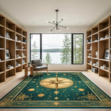 Vintage Compass Teal Area Rug