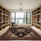 Black Persian Medallion Rug with Pink Florals