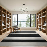 Bold Black White Horizontal Striped Geometric Modern Area Rug