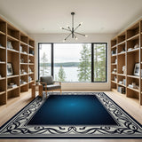 Navy Blue Ornate Floral Border Area Rug