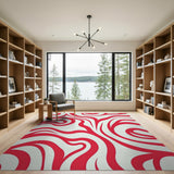 Abstract Area Vibrant Red Wave Abstract Area Rug