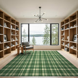 Classic Green White Gingham Check Area Rug