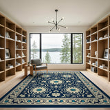 Navy Persian Floral Rug with Teal Jewels