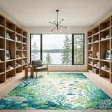Underwater Coral Reef Blue Teal Area Rug