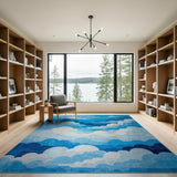 Layered Blue Clouds Abstract Area Rug