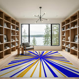 Radiant Blue Yellow Sunburst Area Rug