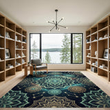 Starry Teal Mandala Area Rug